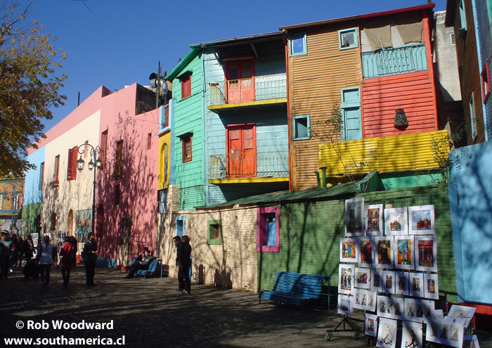 A side street and buildings in La Boca, Buenos Aires, Argentina