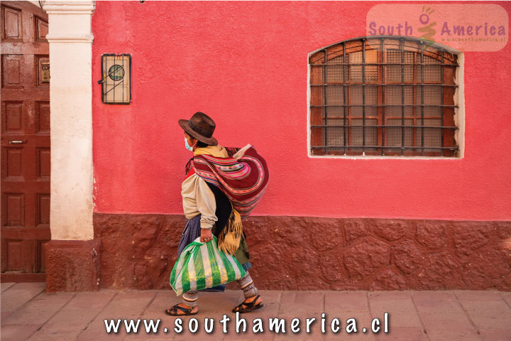 Bolivian woman wearing typical clothing on the street