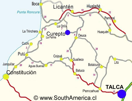 Map of how to get to Curepto from Talca