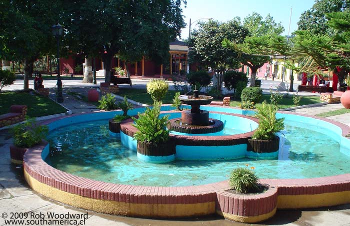 The fountain of the main square (plaza) of Curepto, Chile