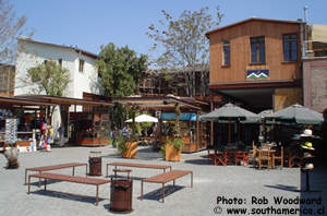 Hotel and plaza at Patio Bellavista in Santiago