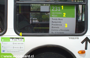 The destination sign of a Transantiago Bus
