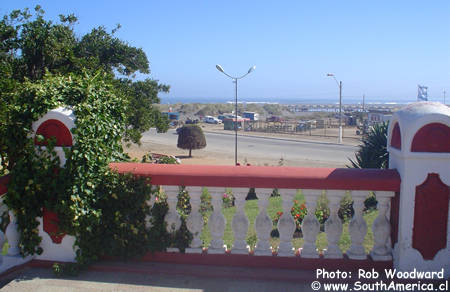 One of the railings in the upper part of the plaza