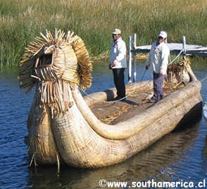 Large reed boat of the floating islands of Lake Titicaca
