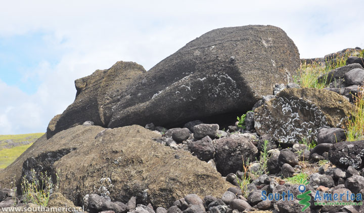 A moai on its back at Ahu Akahanga on Easter Island