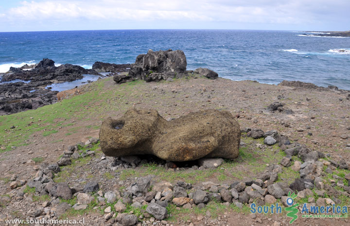 One of the earlier small moai of Easter Island found behind Ahu Akahanga