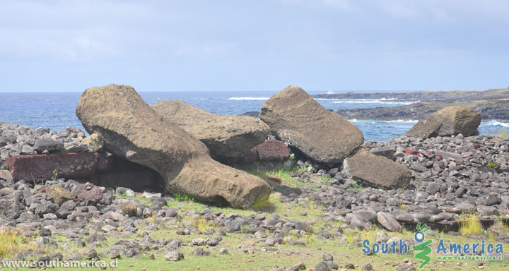 The fallen Moai of Ahu Akahanga on Easter Island