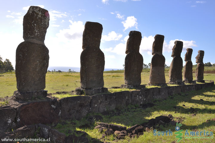 Ahu Akivi moai looking at the ocean Easter Island