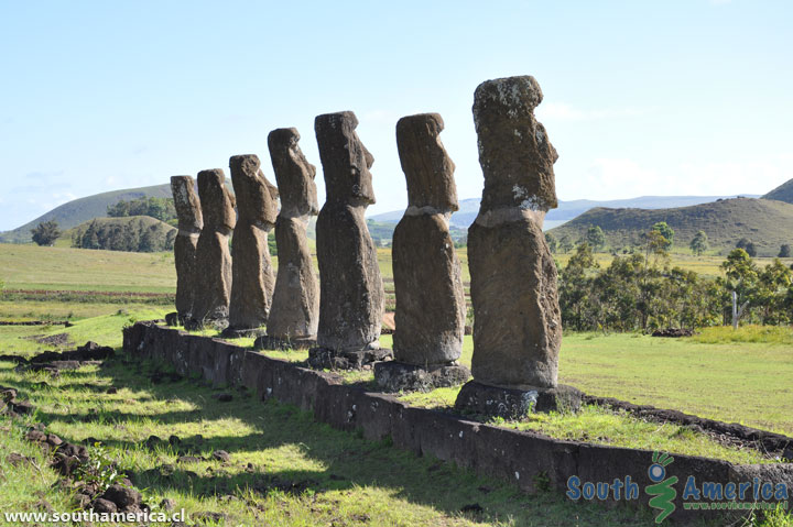 Ahu Akivi Shadows behind moai Easter Island