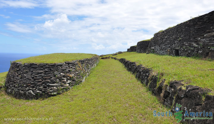 Houses of Orongo as seen from the side - Easter Island