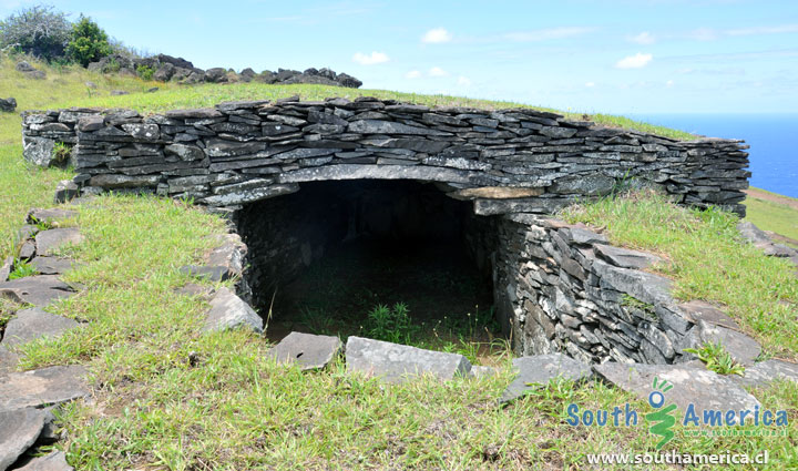 Partly restored houses at Orongo Easter Island