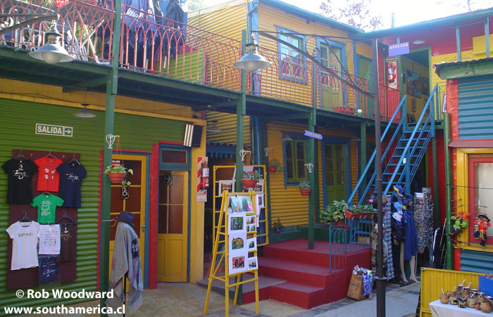 Shops inside a small alleyway in La Boca, Buenos Aires, Argentina