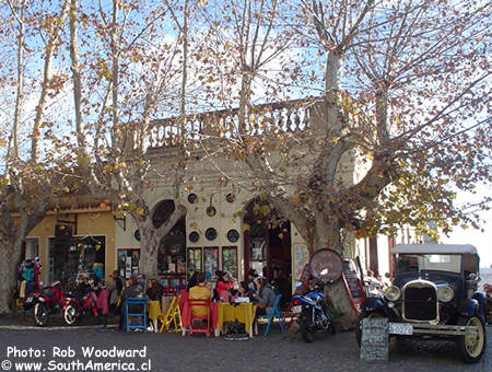 Restaurant and old car in Colonia del Sacramento, Uruguay