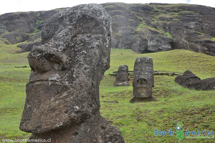 Close photo of a Moai head at Rano Raraku Easter Island